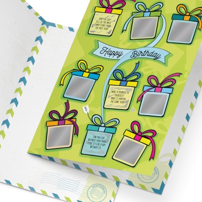 Birthday scratch postcard with 9 Challenges