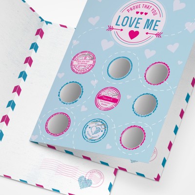 Romantic scratch postcard with 9 challenges